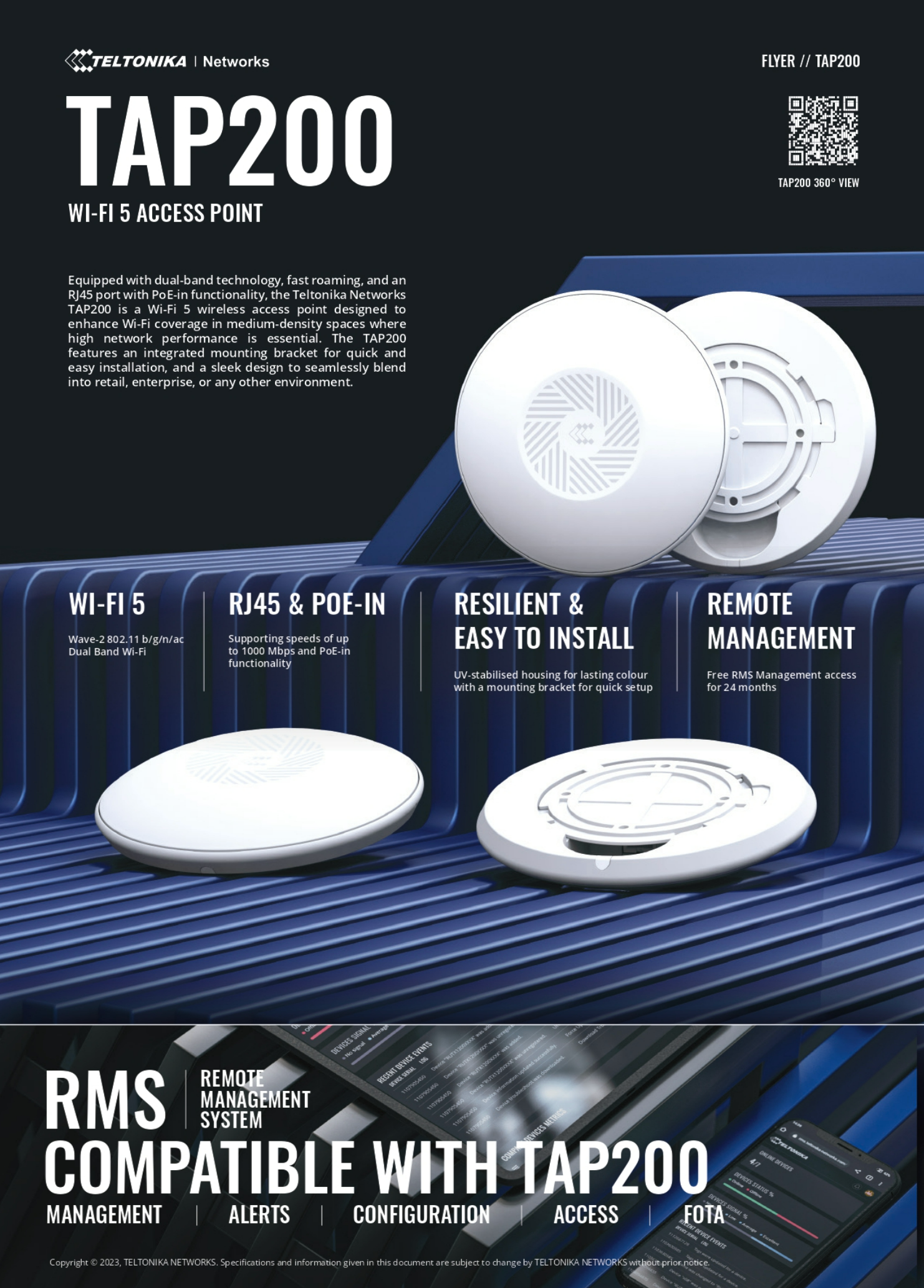 A large marketing image providing additional information about the product Teltonika TAP200 – Wi-Fi 5 Access Point - Additional alt info not provided